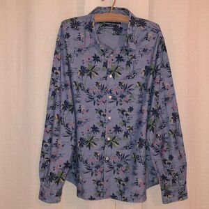 Nautica XXL Chambray Tropical Print Blue Button Down Casual Long Sleeve Shirt